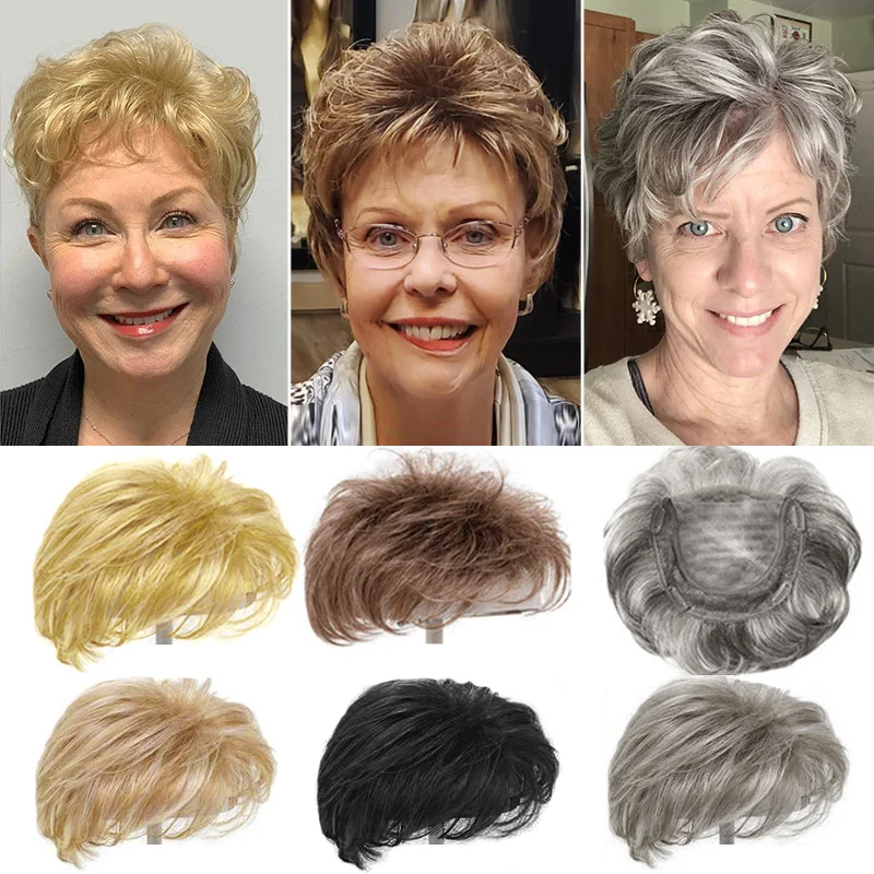 【BUY 2 GET 1 FREE 】Hight Quality Natural Short Hair Topper with Silk Base & Clip For Thinning Hair