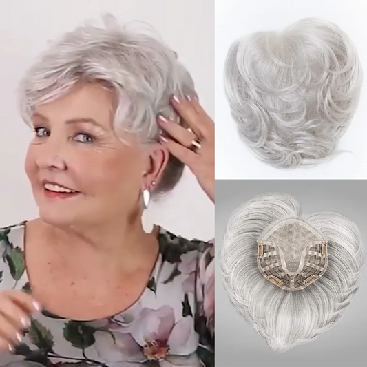 【BUY 2 GET 1 FREE 】Hight Quality Natural Short Hair Topper with Silk Base & Clip For Thinning Hair