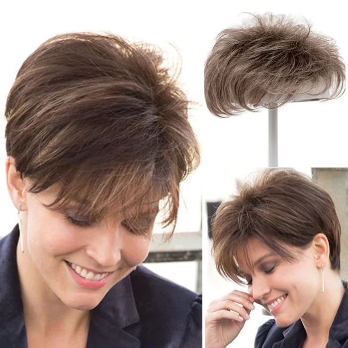 【BUY 2 GET 1 FREE 】Hight Quality Natural Short Hair Topper with Silk Base & Clip For Thinning Hair