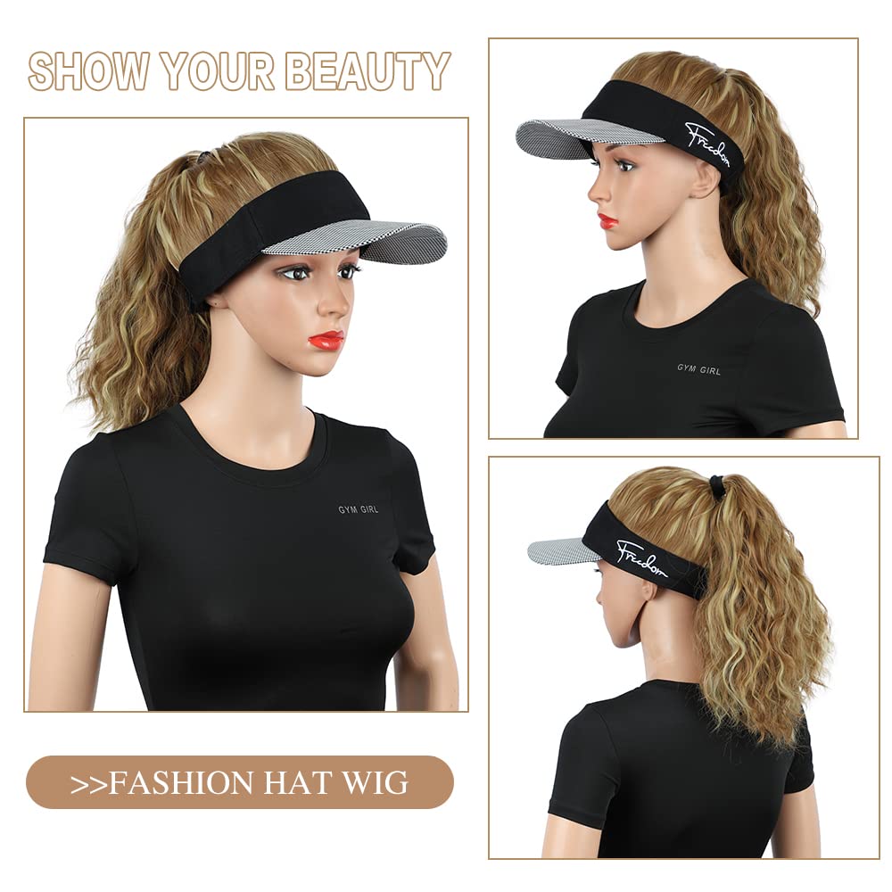 Hat with Ponytail Synthetic Short Wavy Ponytail Sun Hat with Hair (8 Color)