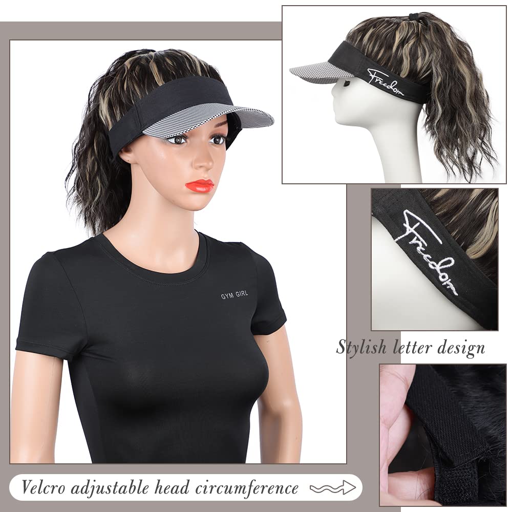 Hat with Ponytail Synthetic Short Wavy Ponytail Sun Hat with Hair (8 Color)