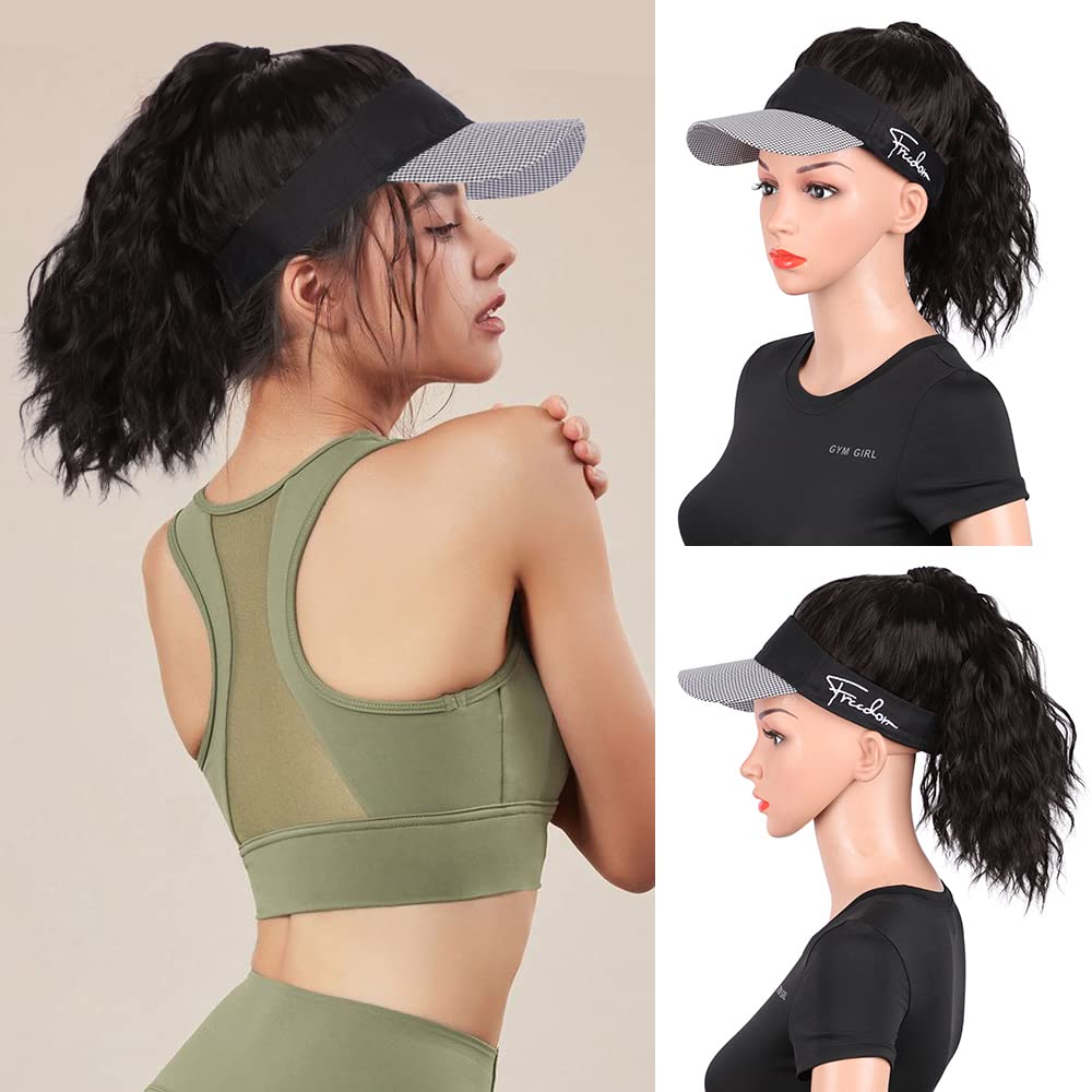 Hat with Ponytail Synthetic Short Wavy Ponytail Sun Hat with Hair (8 Color)