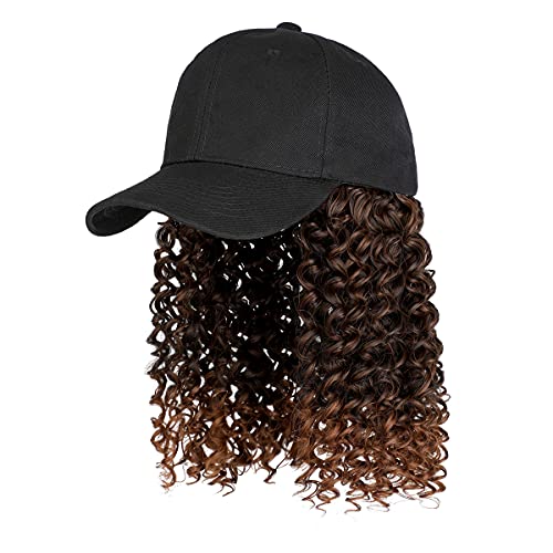 Ins Hot Baseball Cap with 16'' 20''Hair Extensions Adjustable Wig Hat Attached African Kinky Curly Hairpiece