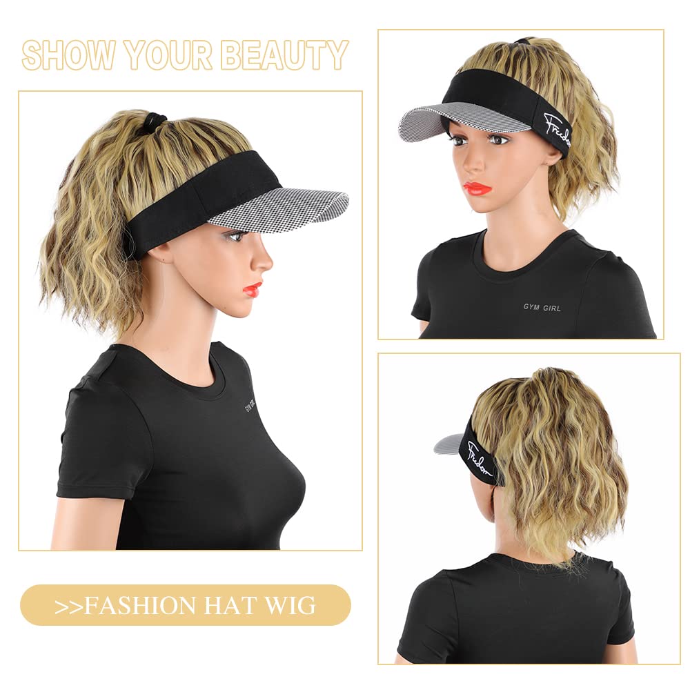 Hat with Ponytail Synthetic Short Wavy Ponytail Sun Hat with Hair (8 Color)