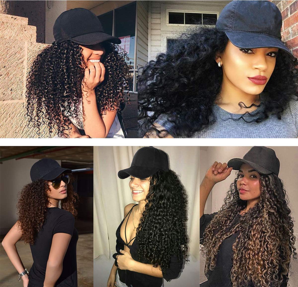 Ins Hot Baseball Cap with 16'' 20''Hair Extensions Adjustable Wig Hat Attached African Kinky Curly Hairpiece