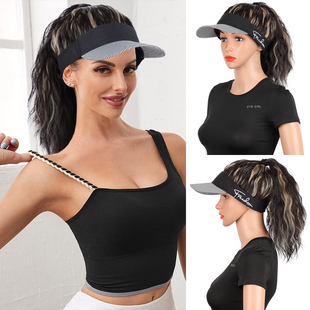 Hat with Ponytail Synthetic Short Wavy Ponytail Sun Hat with Hair (8 Color)