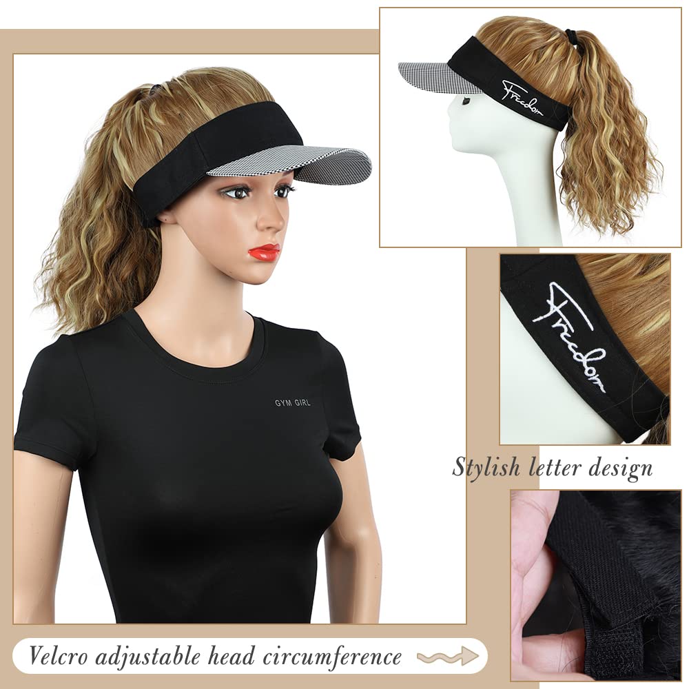 Hat with Ponytail Synthetic Short Wavy Ponytail Sun Hat with Hair (8 Color)