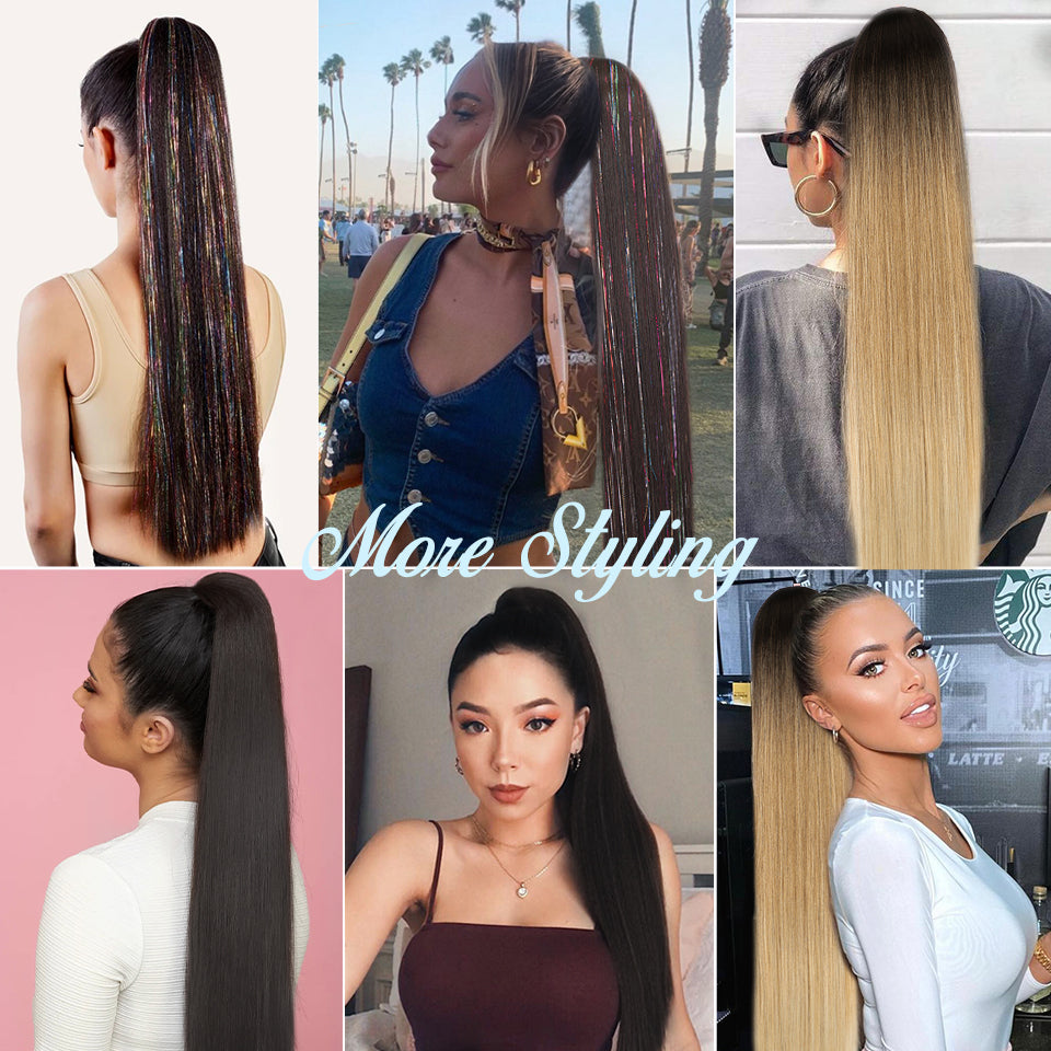 Top  Synthetic Long Straight Ponytail Ombre Blonde Drawsting Ponytail