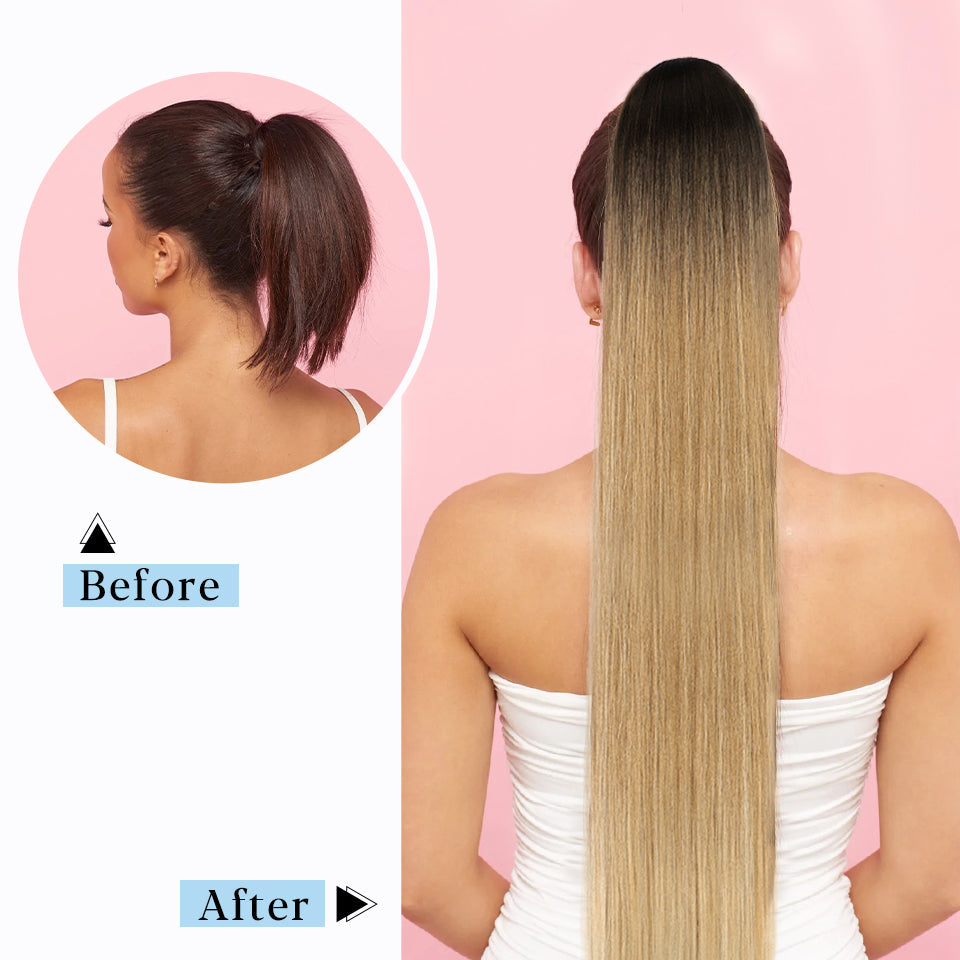 Top  Synthetic Long Straight Ponytail Ombre Blonde Drawsting Ponytail