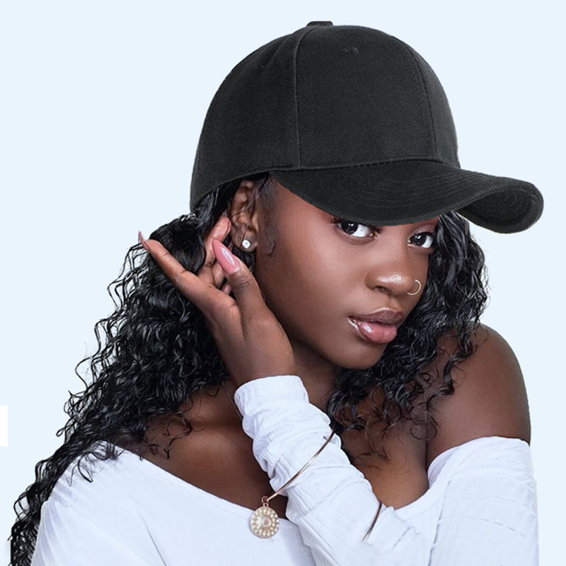 Ins Hot Baseball Cap with 16'' 20''Hair Extensions Adjustable Wig Hat Attached African Kinky Curly Hairpiece