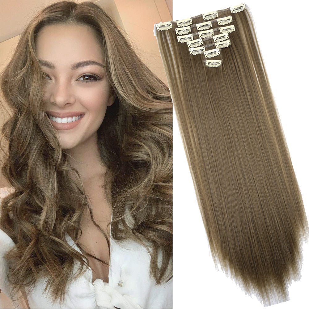 16 Clips Long Straight Hair Extensions