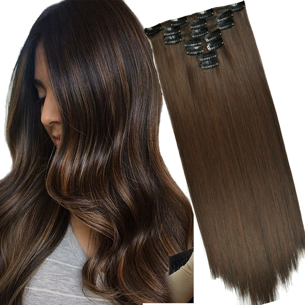 16 Clips Long Straight Hair Extensions