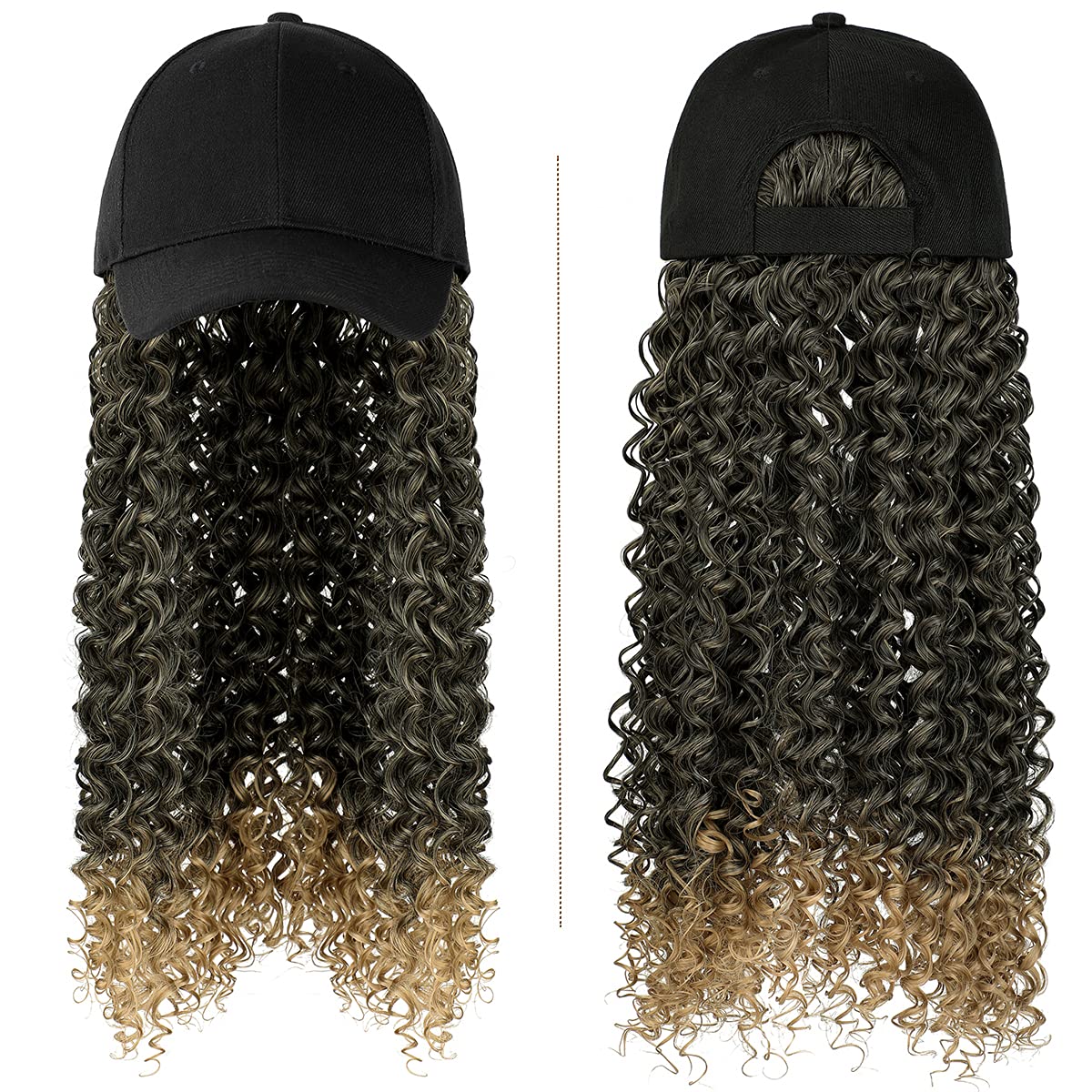 Ins Hot Baseball Cap with 16'' 20''Hair Extensions Adjustable Wig Hat Attached African Kinky Curly Hairpiece