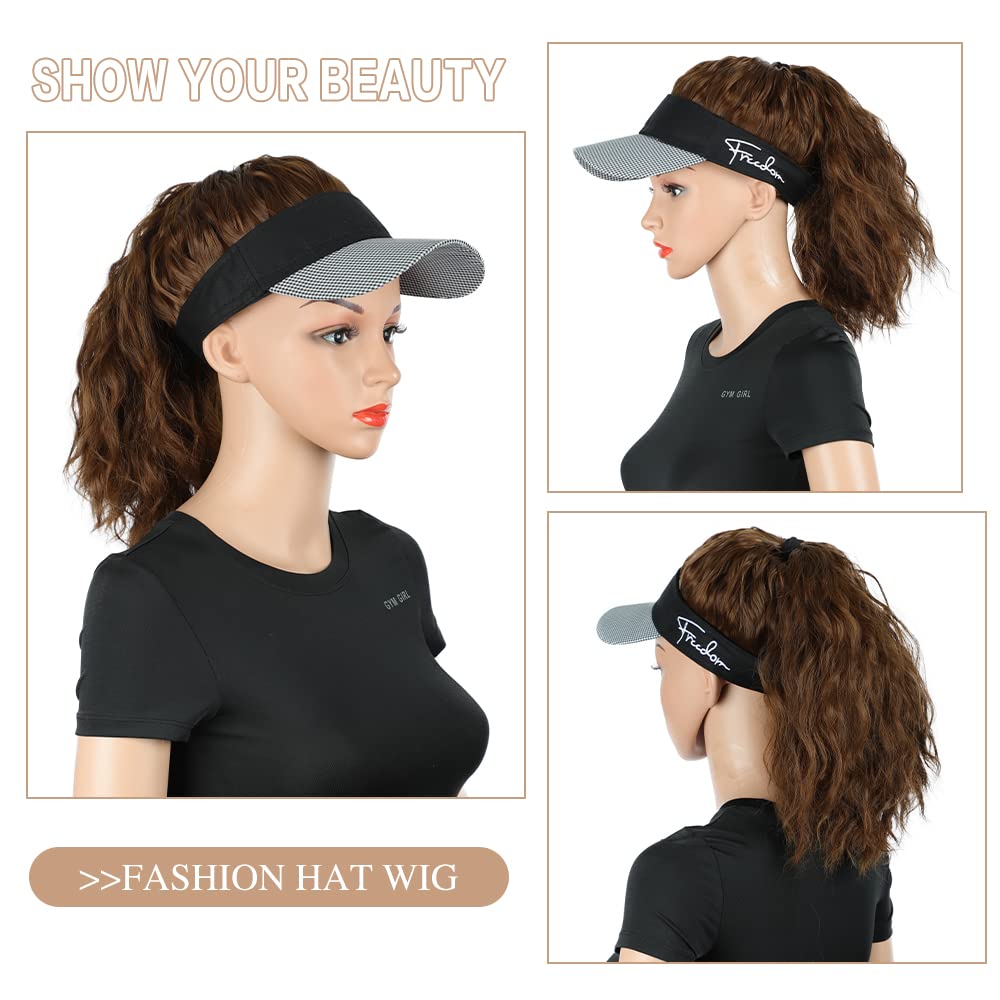 Hat with Ponytail Synthetic Short Wavy Ponytail Sun Hat with Hair (8 Color)