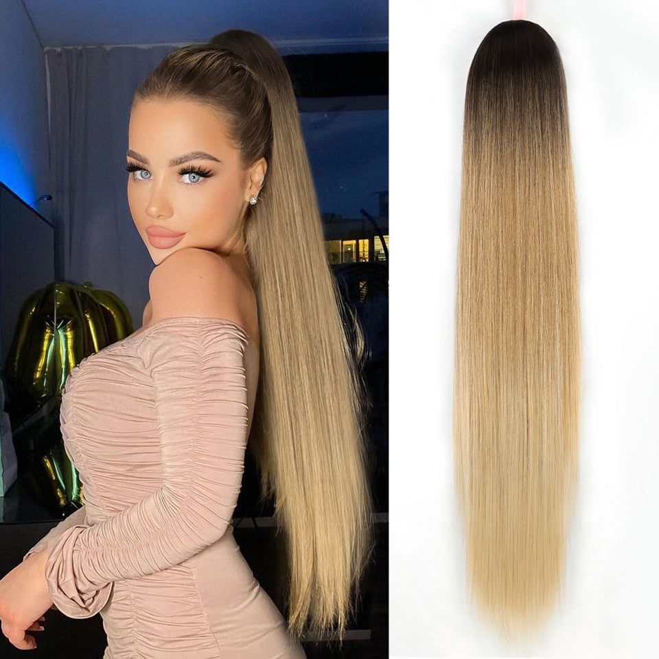 Top  Synthetic Long Straight Ponytail Ombre Blonde Drawsting Ponytail