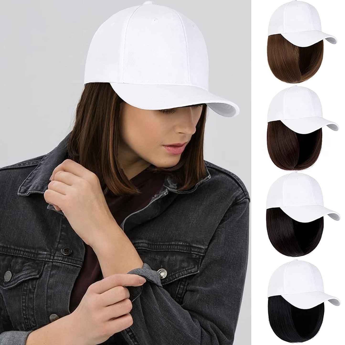 Ins Hot Baseball Cap with 14'' Hair Extensions Adjustable Wig