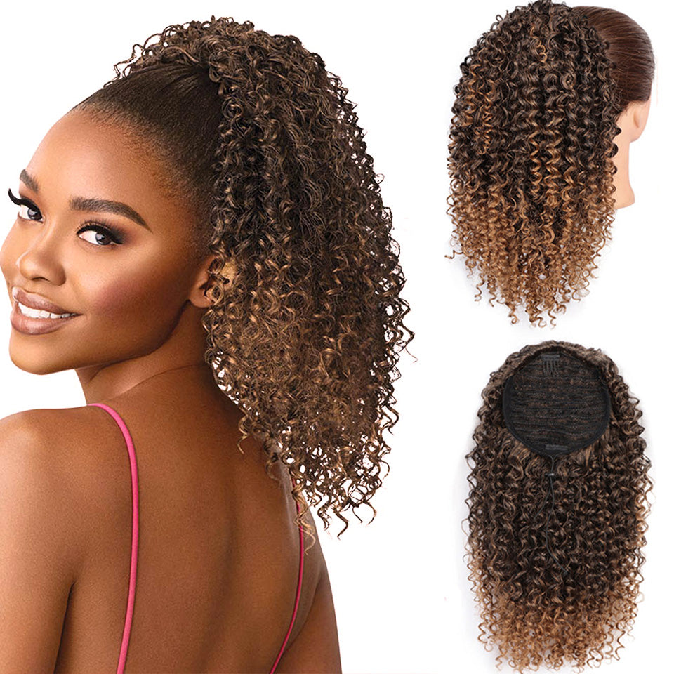 Ombre Color Drawstring Curly Ponytail