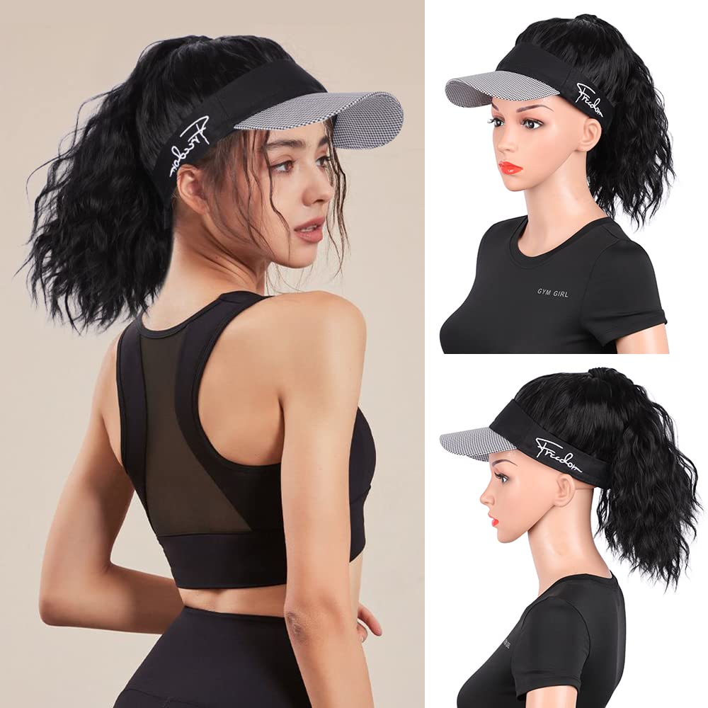 Hat with Ponytail Synthetic Short Wavy Ponytail Sun Hat with Hair (8 Color)